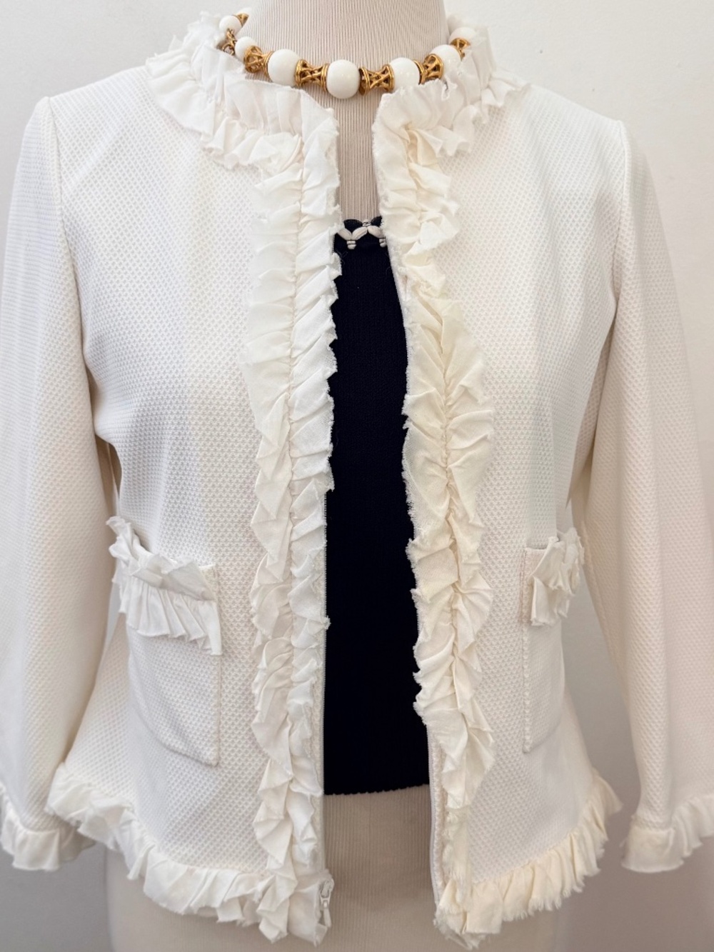Crisp White Chanel-Inspired Doncaster Jacket. Quiet Luxury. Y2K